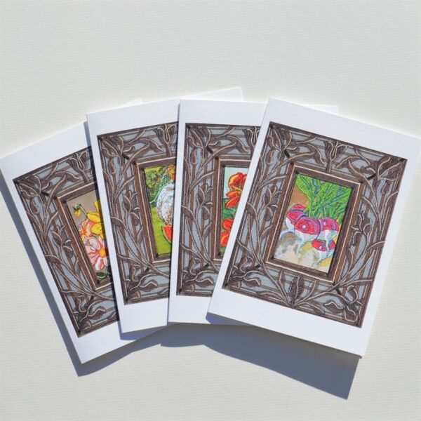 The Sussex Guild Pack of 4 rectangular brown frame greeting cards Darren Ball