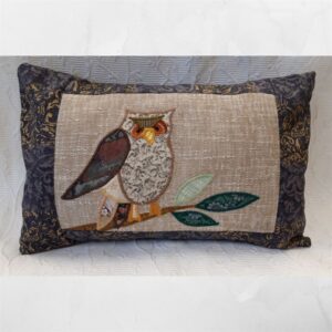 The Sussex Guild Owl cushion in dark blue Louise Bell