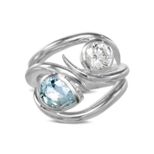 The Sussex Guild Aquamarine Diamond Spiky Stacking Rings