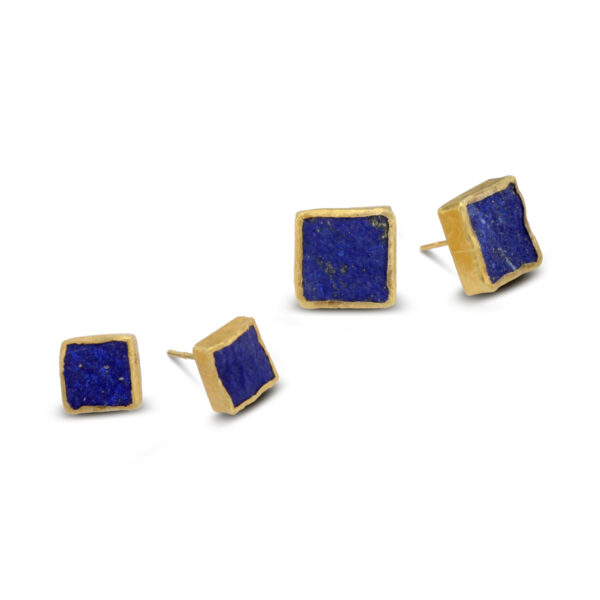 The Sussex Guild 12mm Lapis Lazuli Square Silver Gilt Earstuds  2