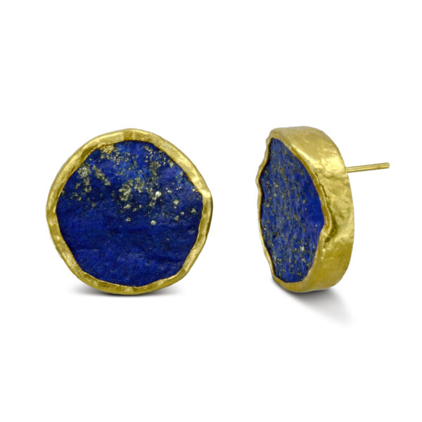 The Sussex Guild Large Lapis Lazuli Round Silver Gilt Earstuds