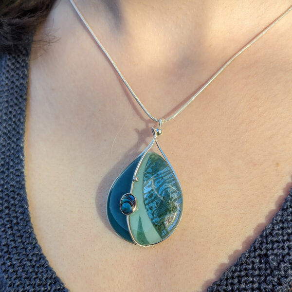 The Sussex Guild Silver and Glass Abalone Necklace  1