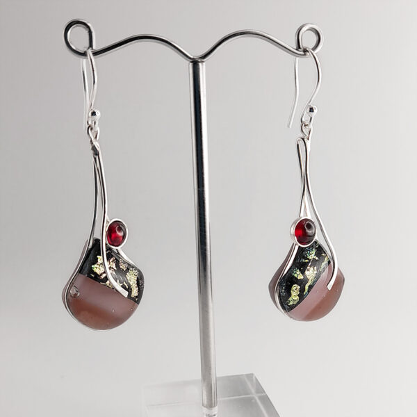 The Sussex Guild Silver and Glass Rose Garnet Earrings  1