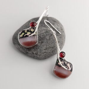 The Sussex Guild Silver and Glass Rose Garnet Earrings