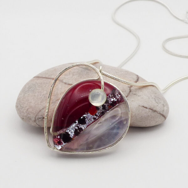 The Sussex Guild Silver and Glass Heart Moonstone Pendant