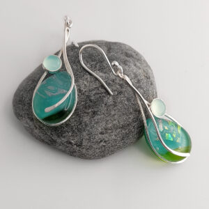 The Sussex Guild Silver and Glass Aqua Chalcedony Earrings