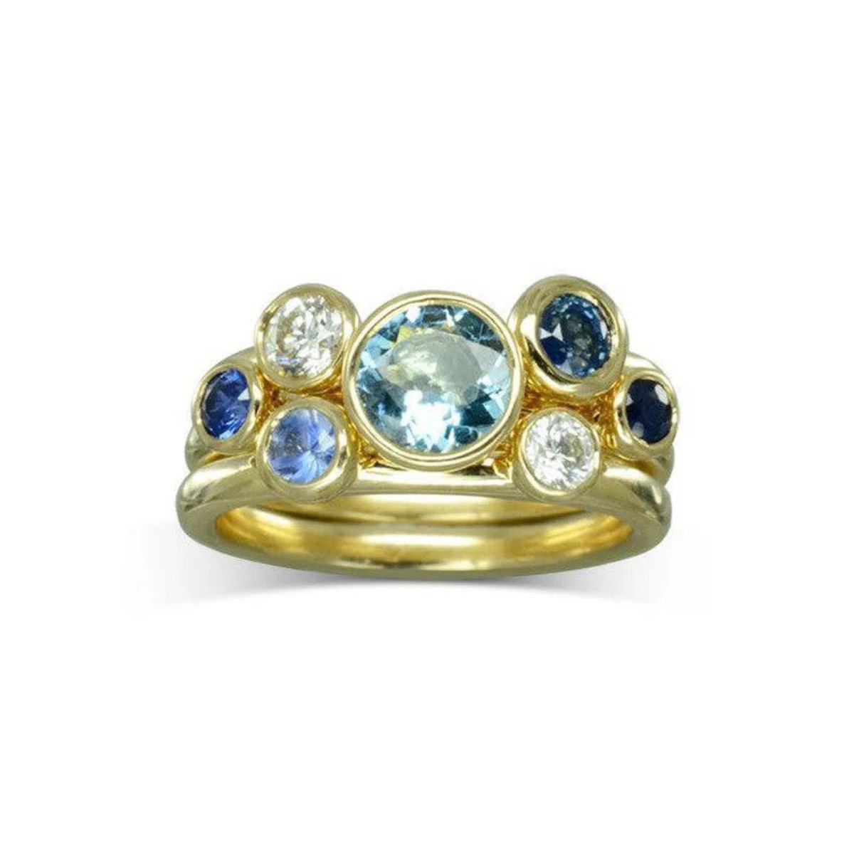 The Sussex Guild Sapphire and Aquamarine 9ct Gold Stacking Ring Set Pruden and Smith