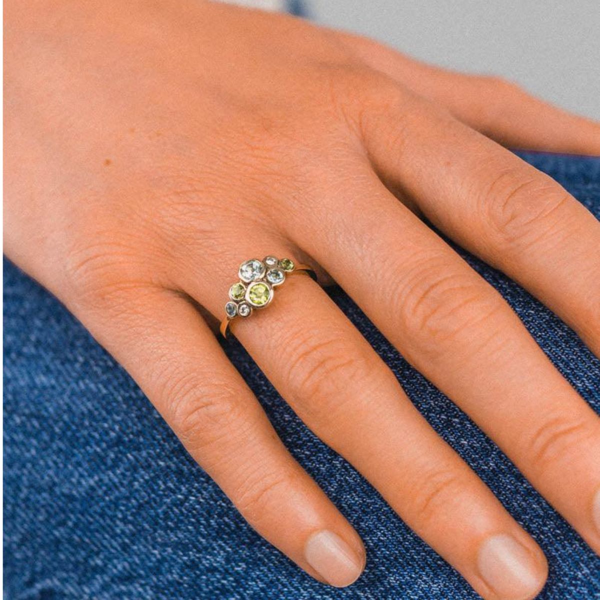 Peridot and Diamond Cluster Ring Pruden and Smith