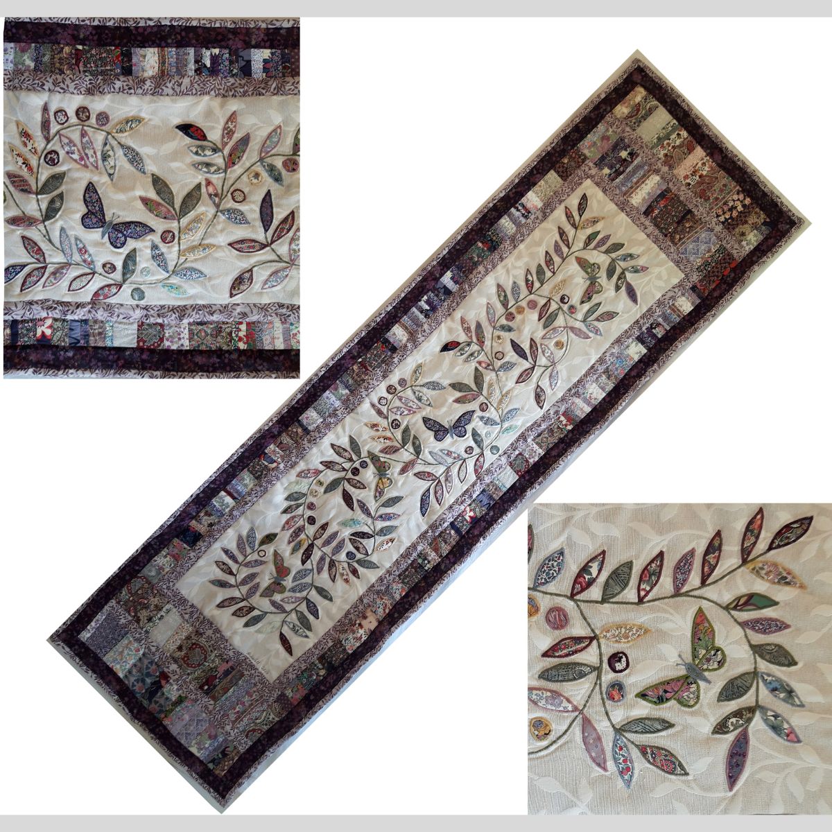 The Sussex Guild Butterfly Bed Runner in mauve Louise Bell