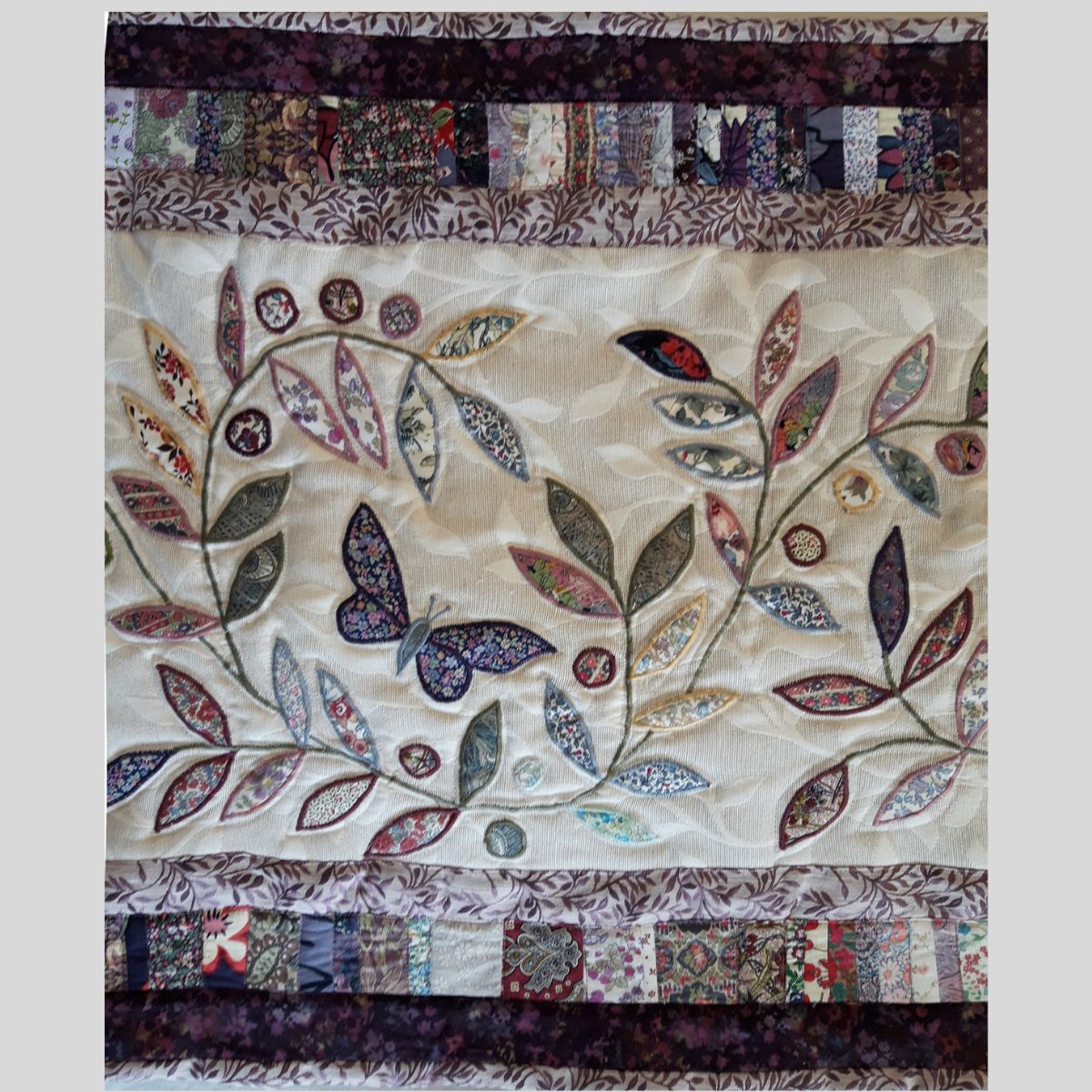 The Sussex Guild Butterfly Bed Runner in mauve Louise Bell 1