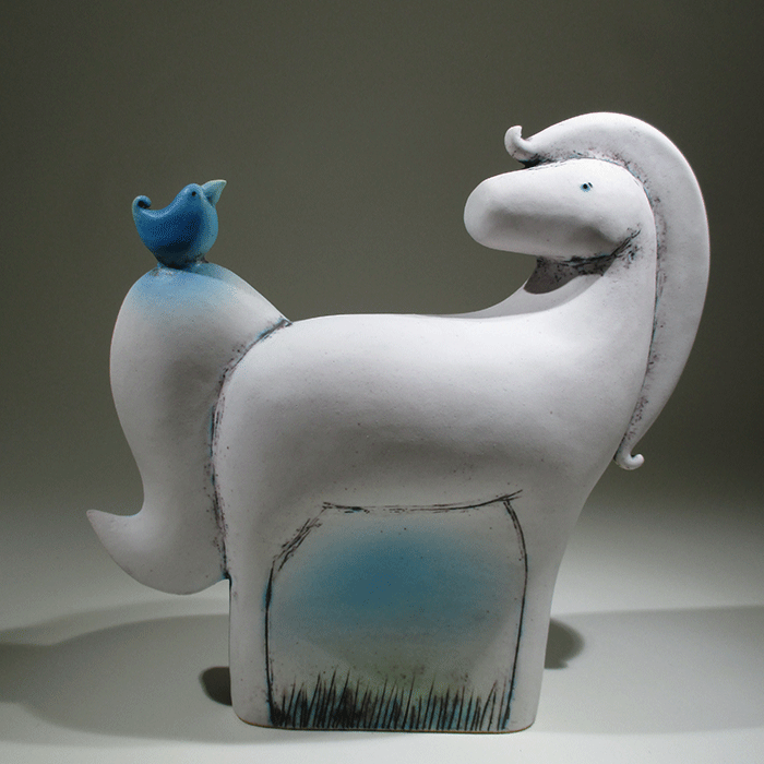 White Horse with Blue Bird by Sarah Cox