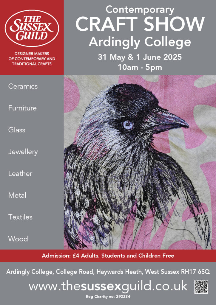 Poster advertising the Sussex Guild Contemporary Craft Show at Ardingly College 2025