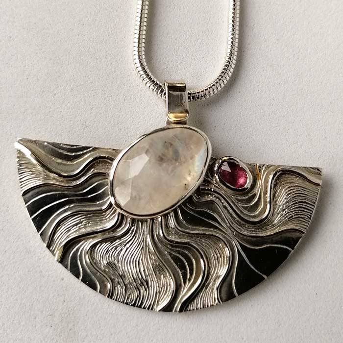 Wave and moonstone pendant by Amanda Zoe