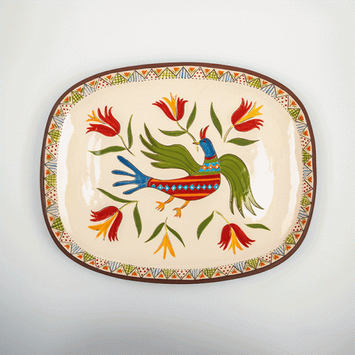 Ceramics-Kate-Hackett-Large-Oblong-Planter-with-Folk-Art-Bird