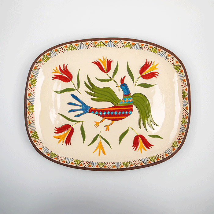 Ceramics-Kate-Hackett-Large-Oblong-Planter-with-Folk-Art-Bird