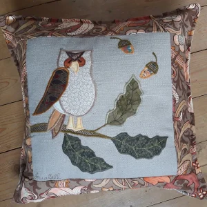 Owl on Branch, square cushion