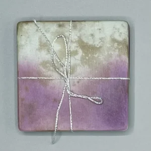 A set of 2 Lilac and Green Square Ceramic Coasters.
