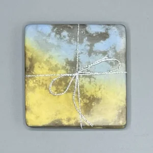 A set of 2 Yellow and Blue Square Ceramic Coasters