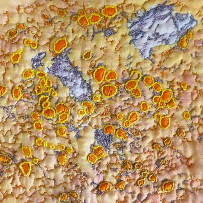 Textiles-Diane-Rogers-Orange-and-Yellow-Lichen-on-Bark