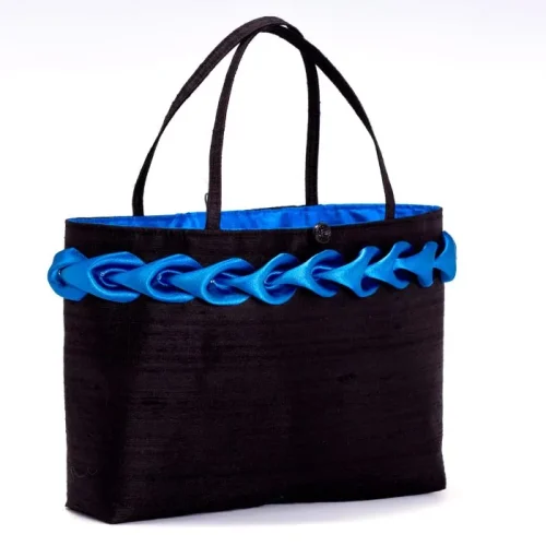 Textiles-Louise-Turner-CreaseyBlack-silk-bag-with-blue-satin-ribbon-trim-MICH26